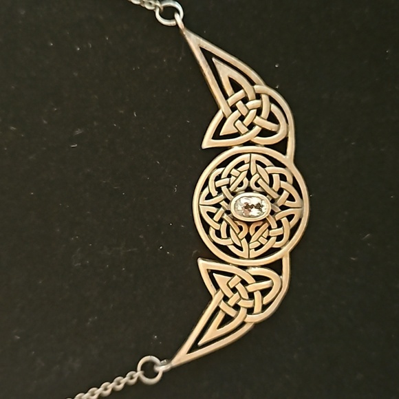 925 Bronzetone Celtic 16" Necklace w/ Blue Rhinestone - Picture 2 of 9